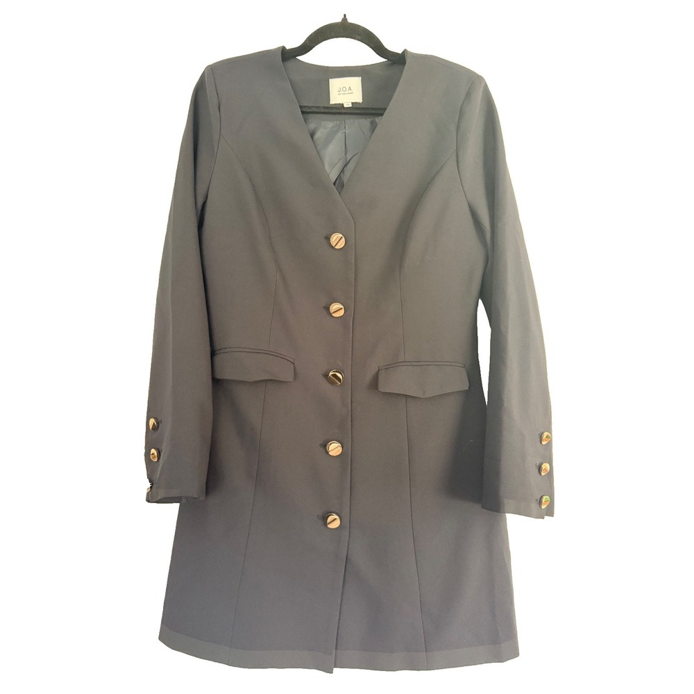 JOA Women's Large Navy Blazer Dress V-Neck Gold Buttons Lined EUC